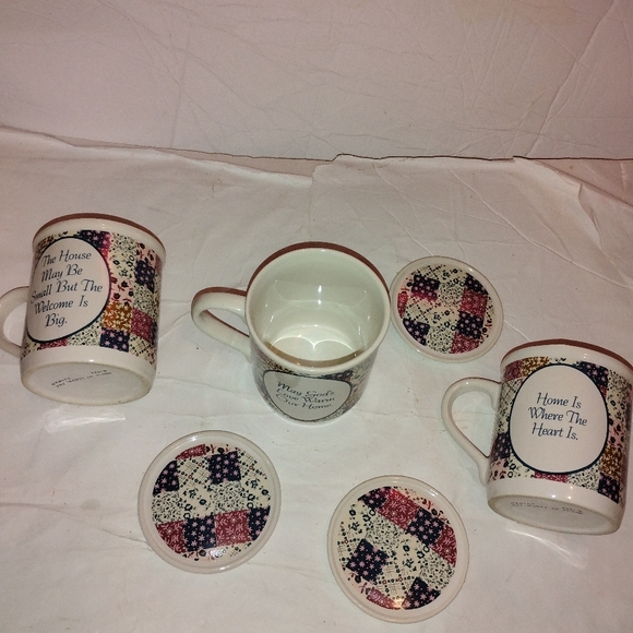 Rare Set Of 3 Different House Of Lloyd 1988 Quilt Mugs W/lids - Picture 2 of 9